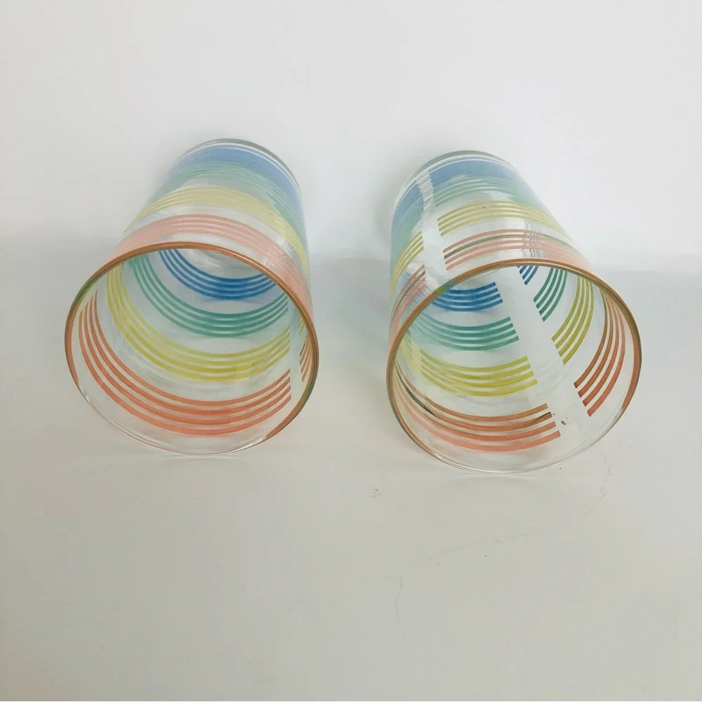 Pastel Striped Bands Tumbler Glasses Vintage MacBeth Evans? Petalware 4 1/2